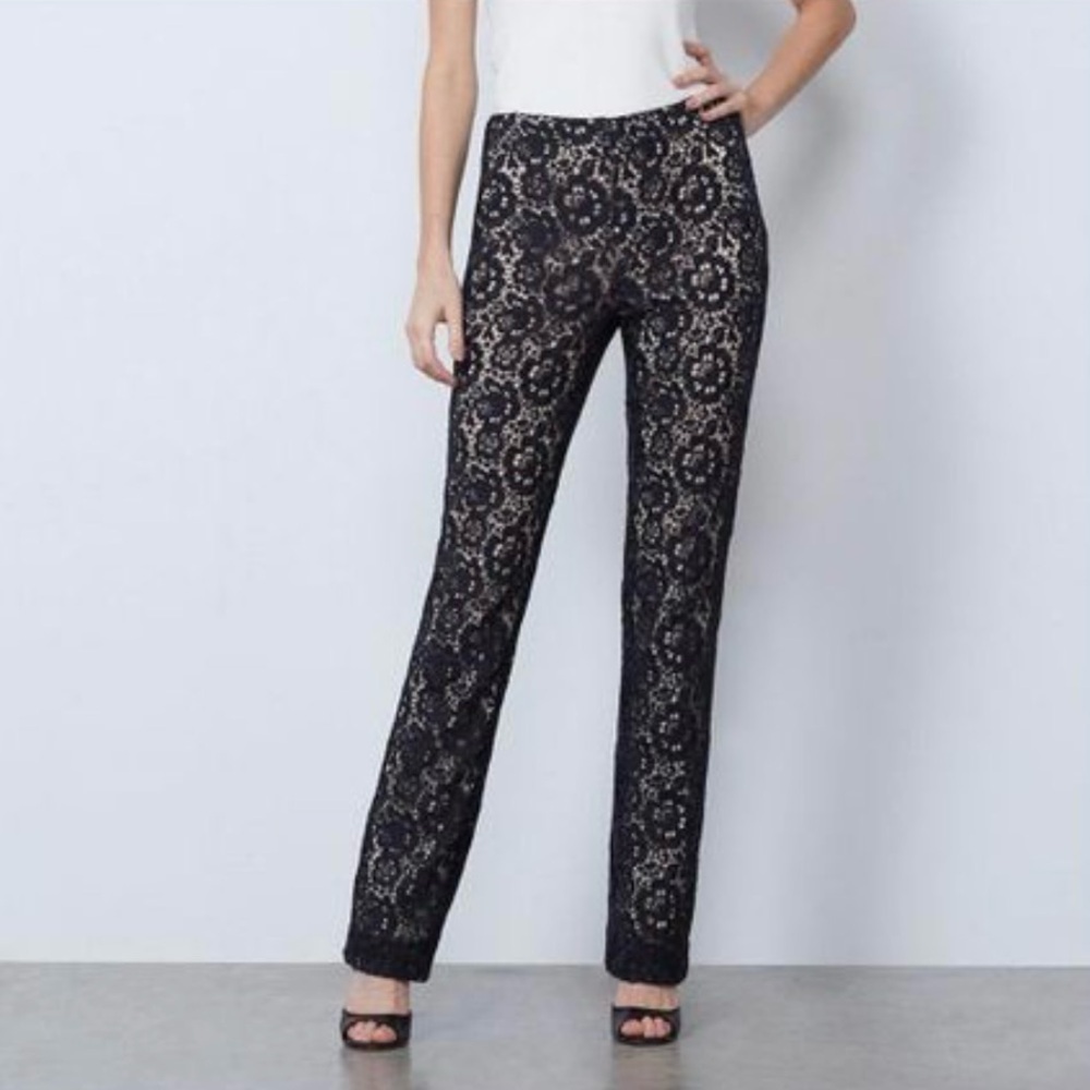 Etcetera Women's Black Floral Lace Pants Ranunculus Size 0 - Picture 11 of 12